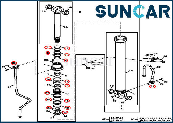 satın al John Deere FYA00010734 2954D 290GLC 270DLC Ekskavatör için Hidrolik Bom Silindir Sızdırmazlık Kiti online manufacture