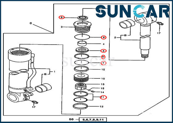 satın al 600C 550LC John Deere 4384450 Ekskavatör Hidrolik Sökme Cihazı Silindir Conta Takımı online manufacture
