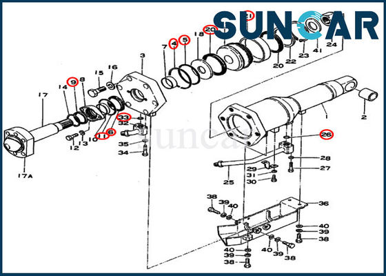 Komatsu 195-63-05041 D355-3 Paletli Dozer İçin Bıçak Eğimli Hidrolik Silindir Conta Kiti