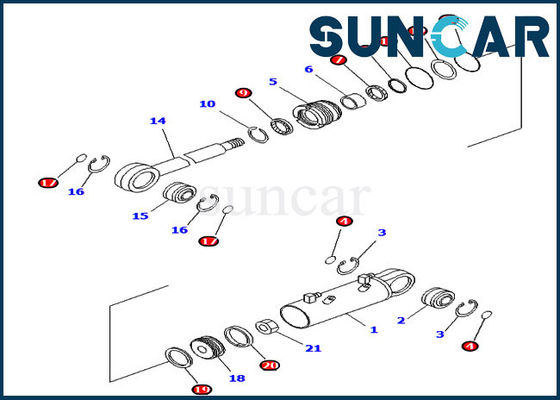 Bıçak Eğim Silindir Conta Kiti 707-99-34590 D41P-6K Buldozer için Komatsu Yedek Kitleri