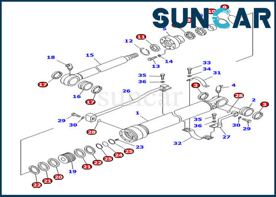 Komatsu PC100-6 Parçaları 707-98-27620 Uzun Yağlama Kovası Silindiri Servis Kiti İç Onarım Yağ Keçesi Kiti