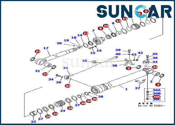 707-99-44220 Kol Silindir Sızdırmazlık Kiti Komatsu PC138 PC158 Silindir Servis Kiti Değişimi