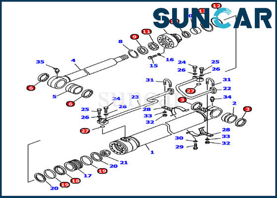 707-99-46230 Hidrolik 2ND Bom Silindir Conta Kiti PC120-6 Modelleri Komatsu Değiştirme Servis Kiti