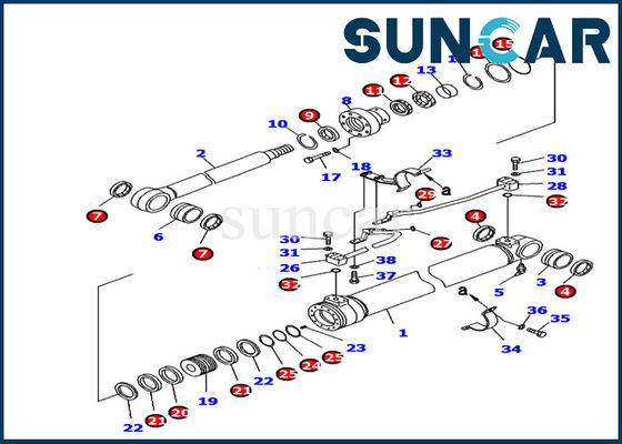 707-99-37180 Komatsu İç Parça Ekskavatör Servis Kiti Bom Silindir Conta Kiti PC130-8 Modeli