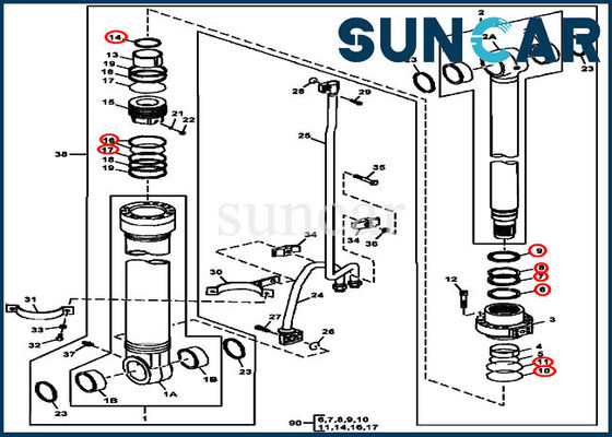 FYA00006590 Ekskavatör Sol Bom Sızdırmazlık Kiti 240DLC 250GLC John Deere Silindir Bileşenlerine Uyar