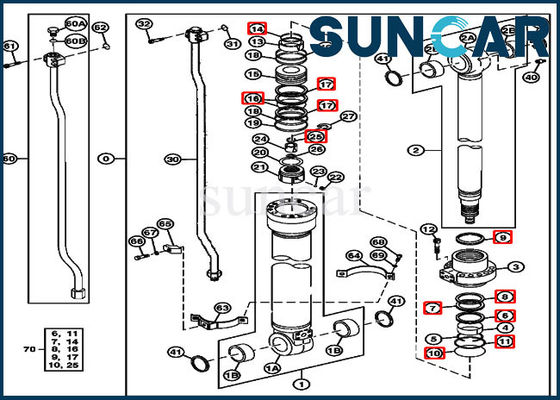 250GLC JOHN DEERE FYA00006592 Kepçe Sızdırmazlık Kiti Ekskavatör Hidrolik Silindir Conta Takımı