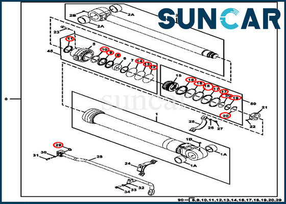 FYA00006595 Kova Silindir Sızdırmazlık Kiti 300GLC DEERE Silindir Bileşenleri EPC Parçaları
