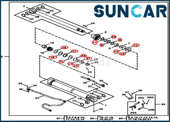 190GW Silindir Servis Kiti FYA00012905 John Deere Hidrolik Bom Silindir Bileşenlerine Uyar