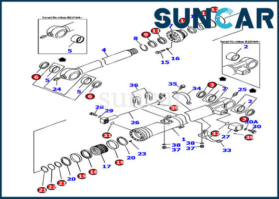PC160LC-7 Hidrolik Conta Komatsu 707-99-37380 Kova Silindir servis Kiti Yağlama modeli parçaları