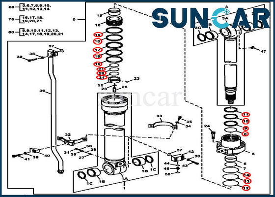 DEERE Hidrolik Conta Kiti FYA00012906 Kol Conta Kiti 180GLC 190GW Silindir Bileşenleri