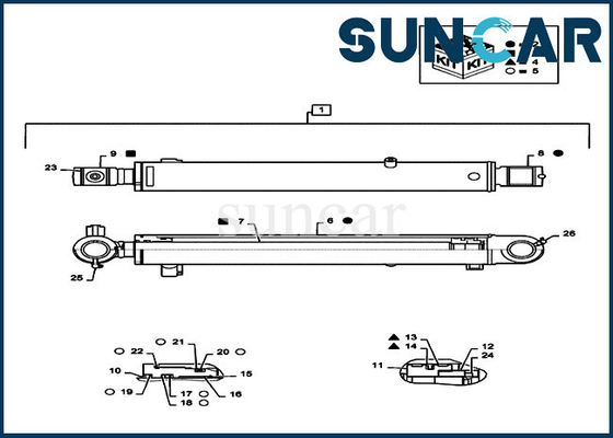 PS01V00003R300 CX55B Ekskavatör VAKA Ekipman Parçaları için Kova Silindir Piston Conta Tamir Takımı