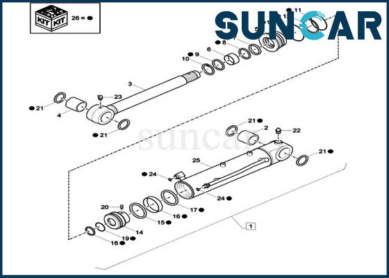 XKCD-03353 Dozer Blade Seal Kit XKCD03353 Case CX26C Hydraulic Cylinder Replacement Service Seals