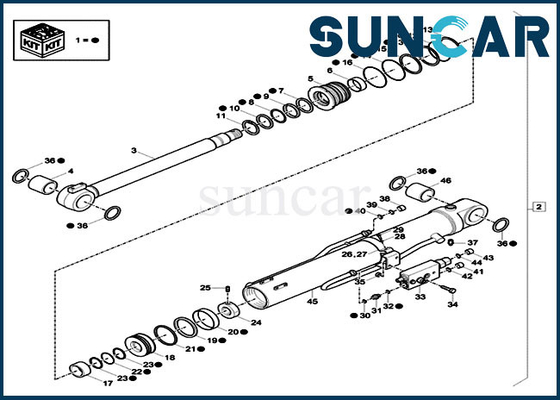 XKCD-03336 Ekskavatör Bom Conta Kiti XKCD03336 CASE CX60C CX57C Silindir Değiştirme Servis Kiti