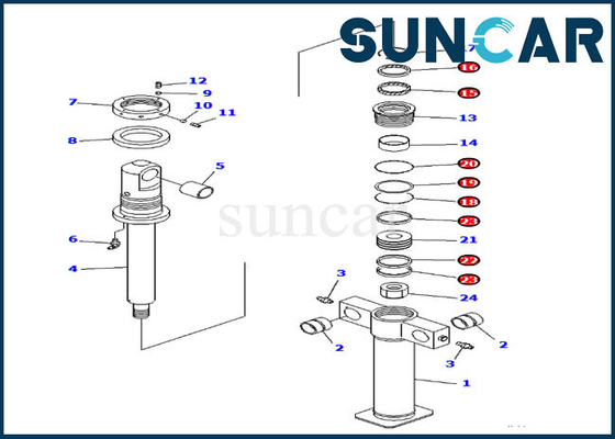 PC200SC-6 Komatsu İç Parçaları 707-98-47700 Kapaklı Kova Silindir Sızdırmazlık Kiti Servis Kitleri