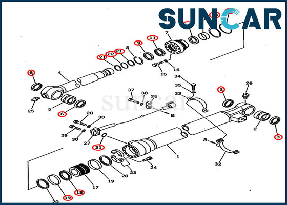 Komatsu PC220-6 PC220LC-6 707-99-58240 2.0M Kol Ekskavatör için Kovalı Silindir Servis Kiti