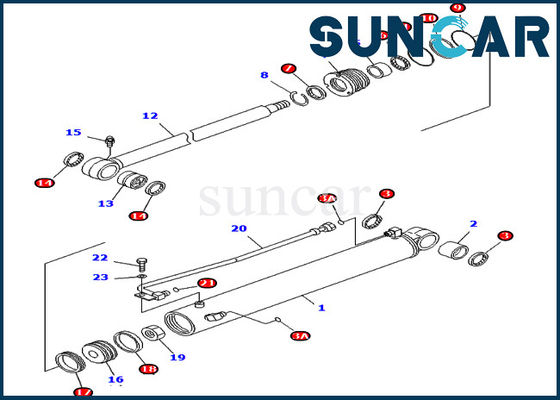 İç Parçalar Komatsu 707-98-25710 PC40MR-1 PC40MRX-1 Ekskavatör Bom Döner Silindir Conta Takımı