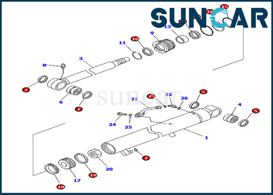 PC45MR-3 Komatsu Tamir Takımları 707-98-26300 Çubuk 50 MM Çap 80 MM Silindir için Bom Yağ Keçesi Kiti